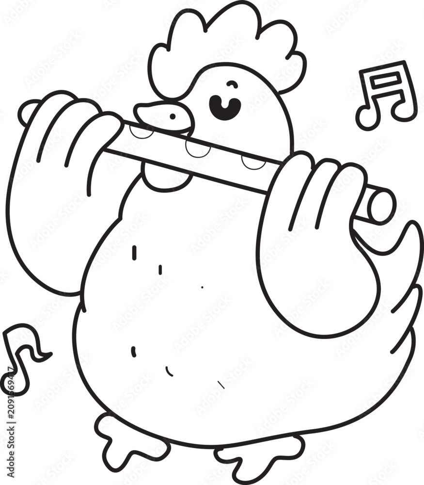 Obraz premium Coloring book of Cute Rooster Chicken sticker icon. Outline of Rooster Chicken 