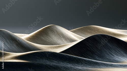 Abstract, flowing, textured waves in muted metallic tones create a smooth, futuristic landscape