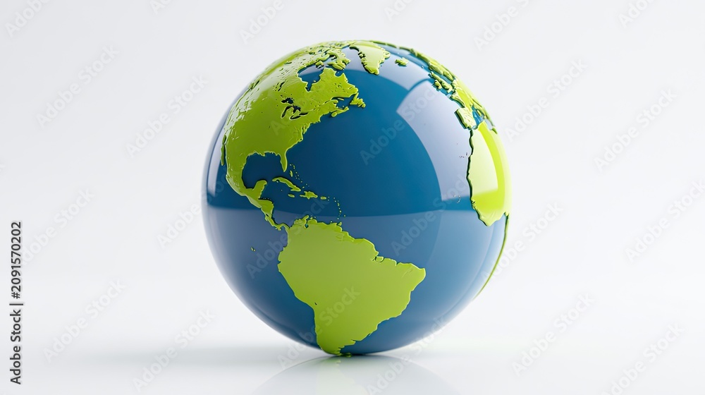 Fototapeta premium Shiny globe showcasing continents on a clean, white, studio background
