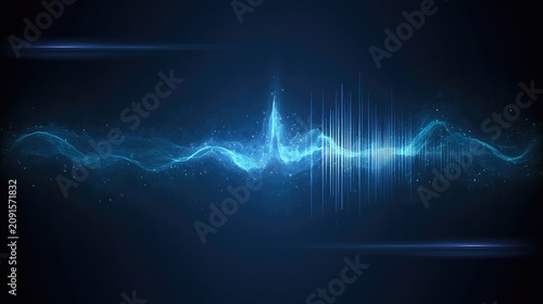 Glowing blue wave and sound visualization against dark background