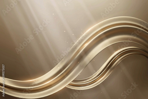 Gold wave abstract background with light rays and particles