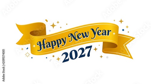 Happy New Year 2027 Gold Ribbon Banner Design 14