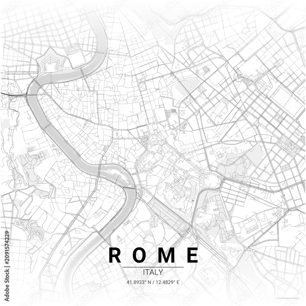 Obraz premium Minimalist Line Art Map of Rome with Gradient Roads and City Name Typography