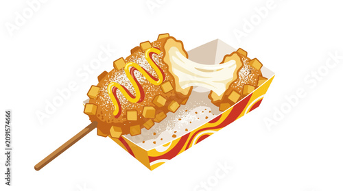 Korean corn dog with melting mozzarella cheese.