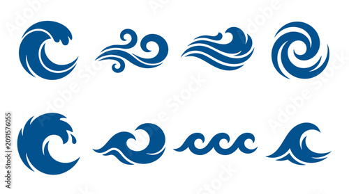Foto Blue circular water wave and swirl icon collection