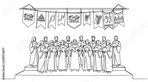 Foto Choir Performing on Stage with Banners