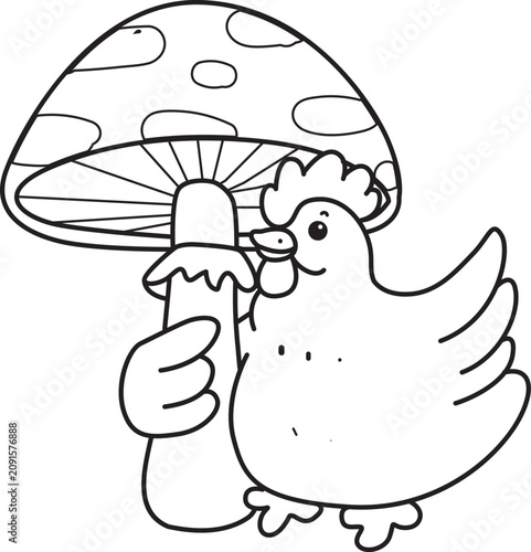 Coloring book of Cute Rooster Chicken sticker icon. Outline of Rooster Chicken 
