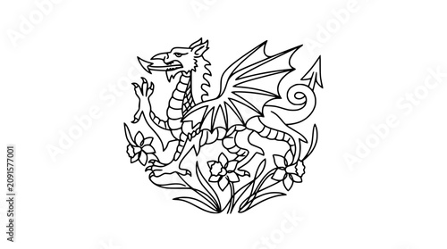 Dragon and Daffodils Emblem - Welsh Mythology Symbol