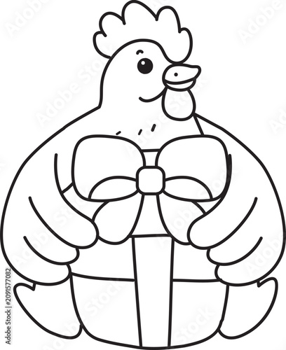 Coloring book of Cute Rooster Chicken sticker icon. Outline of Rooster Chicken 