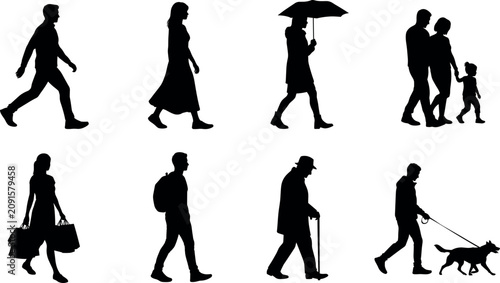 Foto Walking people silhouettes featuring diverse everyday activities