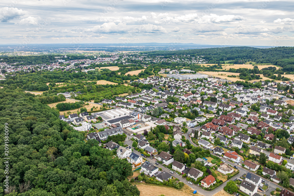 Fototapeta premium Drone aerial view of Kelkheim-Fischbach in the Taunus, Main-Taunus District, Hesse, Germany