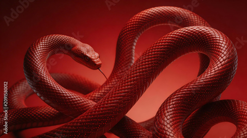 Red snake coiled on red background