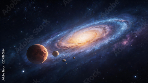 Space planets and galaxy