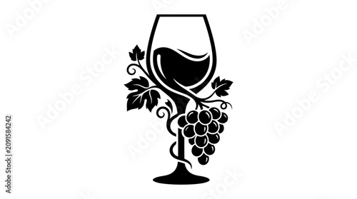 Foto Elegant Wine Glass Silhouette with Grapes and Leaves Icon