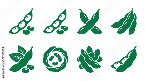 Konstfotografi Edamame and soybean pod icon set.