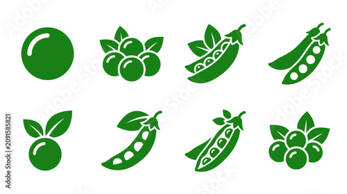 Konstfotografi Green pea and pod icon collection.