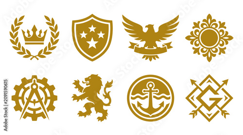 Tablou pe pânză Gold heraldic emblems and royal coat of arms