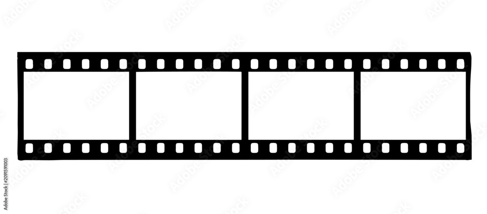 Fototapeta premium Blank film strip frame vector with empty movie reel template for cinematic designs.