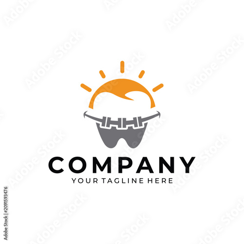 Creative Dental Care Logo with Sunrise and Orthodontic Braces for Modern Dental Clinic Branding