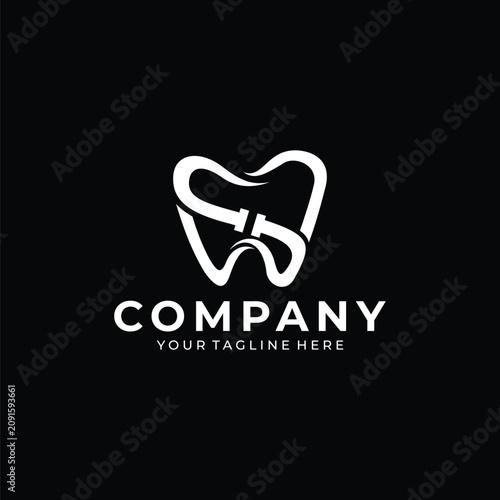 Modern Orthodontic Tooth Logo with Braces Minimalist Line Art for Dental Clinic Branding