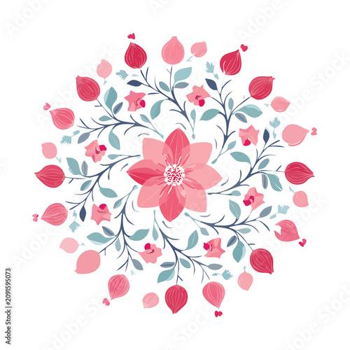 Pink floral wreath vector illustration