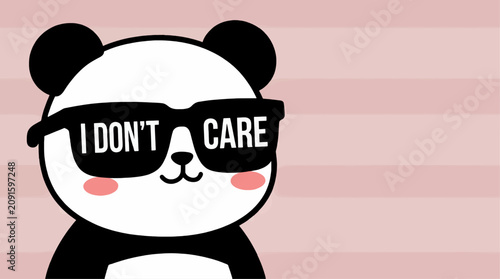 Foto Cute Flat Cartoon Panda Wearing Oversized Black Sunglasses with I Don't Care T