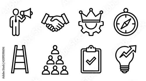 Bild auf Leinwand Business leadership growth and strategic success concept icons.