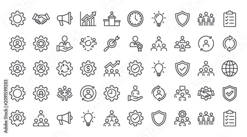 Business management and strategic planning icon collection.