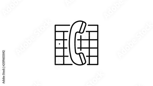 Minimalist outline icon of a telephone handset over a grid spreadsheet.