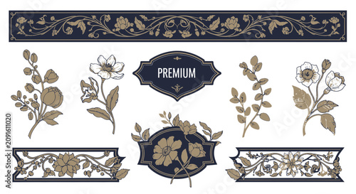 Vintage Floral Ornaments and Labels, Decorative Element Collection