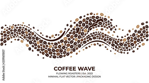 Принти на полотні Coffee Wave: Flowing Roasted Beans, Minimal Flat Vector Art for Packaging Design