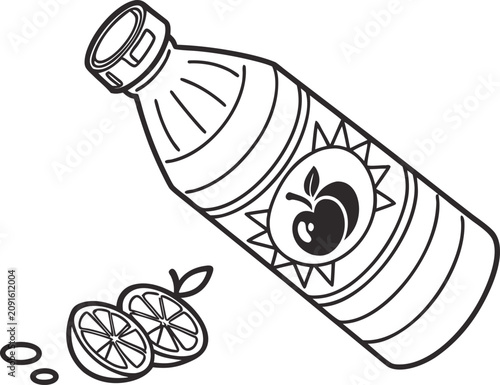 Refreshing fruit juice bottle illustration featuring fresh sliced citrus fruits for healthy summer beverage design concepts