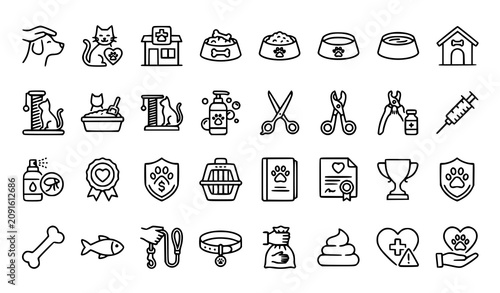 Modern Pet Care Line Icons Collection Editable Stroke Dog Cat Veterinary and Grooming Vector Set