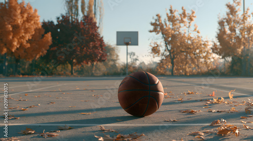 Basketball on outdoor court surface.