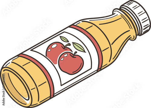 Hand drawn vector illustration of a plastic bottle filled with refreshing sweet apple fruit juice
