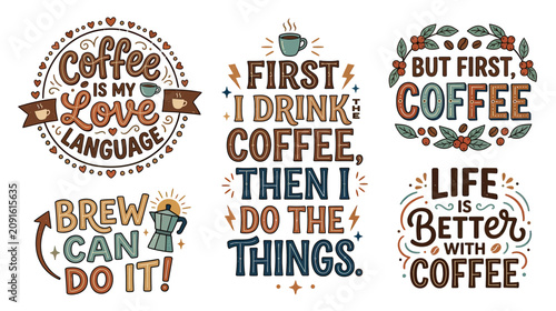 Coffee Quotes and Sayings Collection - Hand Drawn Typography Art