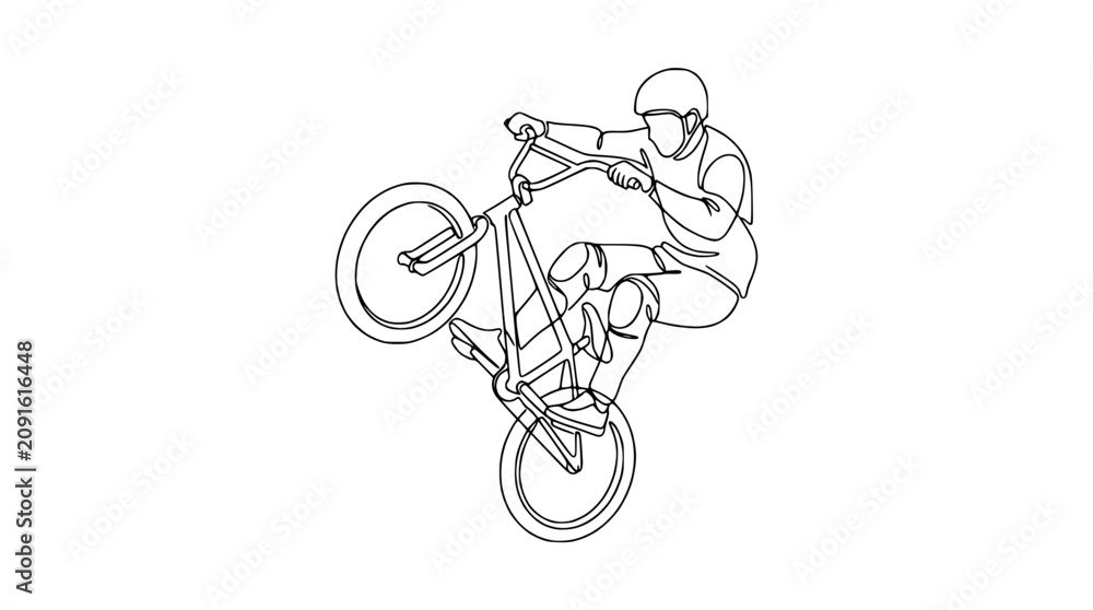 Obraz premium BMX Rider Performing Wheelie Trick on Bicycle, Line Art Style
