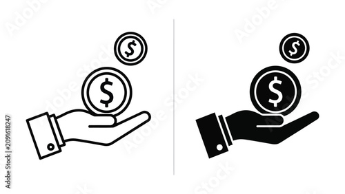 фотографія Hand Holding Dollar Coins Saving Money Finance Vector Illustration Line Art