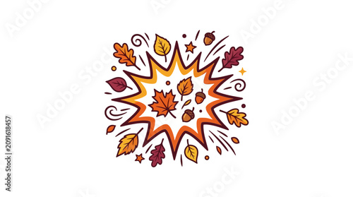 Colorful flat vector autumn season announcement in comic style isolated on white
