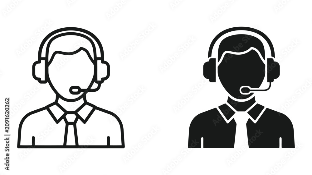 Fototapeta premium Customer Service Representative Icons Set Featuring Headset Operators in Minimalist Style