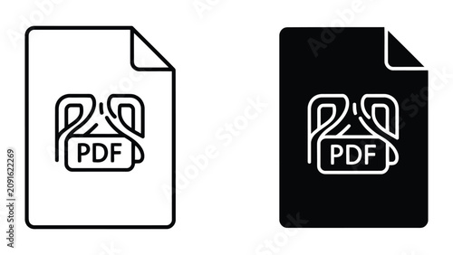 Photos PDF File Format Icons Set Featuring Outline and Solid Vector Graphic Document Sy