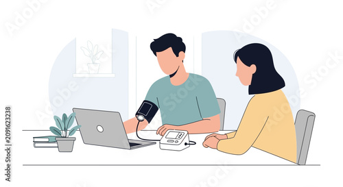 Healthy lifestyle demonstration: blood pressure check online, remote healthcare