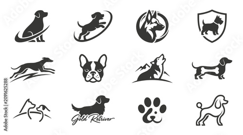 Artistic dog logo symbols and minimalist canine lifestyle graphics.