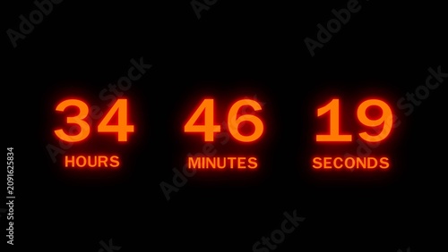 Foto Digital countdown clock display showing thirty four hours forty six minutes nineteen seconds