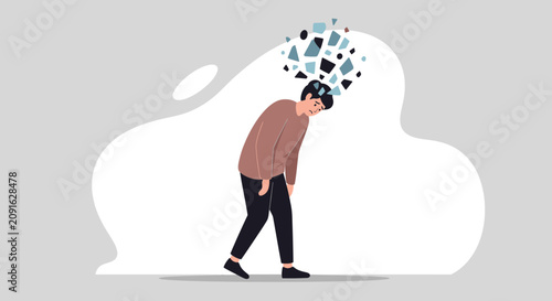 Man's Mind Shattering: Anxiety, Stress, Mental Breakdown Concept
