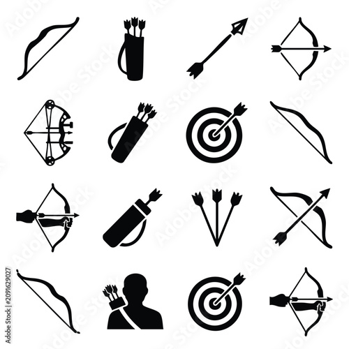 Foto Archery equipment and sport icons collection with compound bow archery set sport