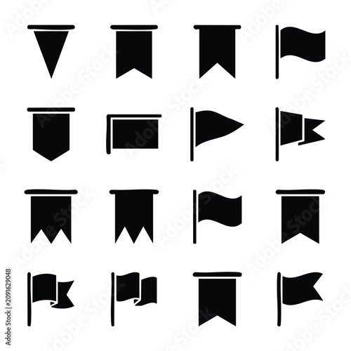 Fotografie Collection of waving flag and pennant banner icons with silhouette triangle rect