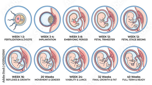 Fotografie Stages of Fetal Development: From Fertilization to Full Term