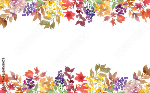 Watercolor autumn background with abstract hand painted Autumn leaves and berries for banner, greeting card and stationary. Vector file.