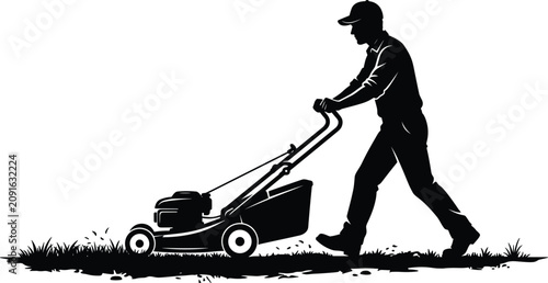 Quadro su tela Tree Planting Silhouette Vector Illustration with Two Volunteers or Gardeners Sh